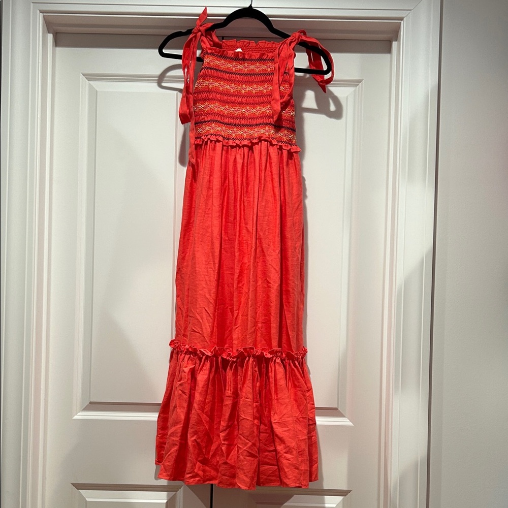 Coral Linen Maxi Dress